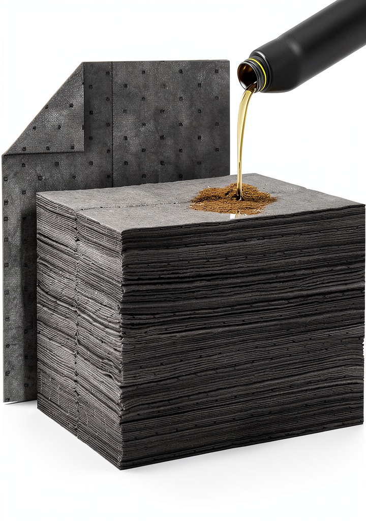 Oil absorbent pads placed under a car engine for spill control